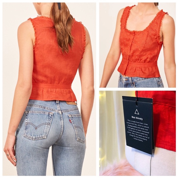 🔥 REFORMATION Luisa Eyelet Linen Top NWT - Picture 2 of 8